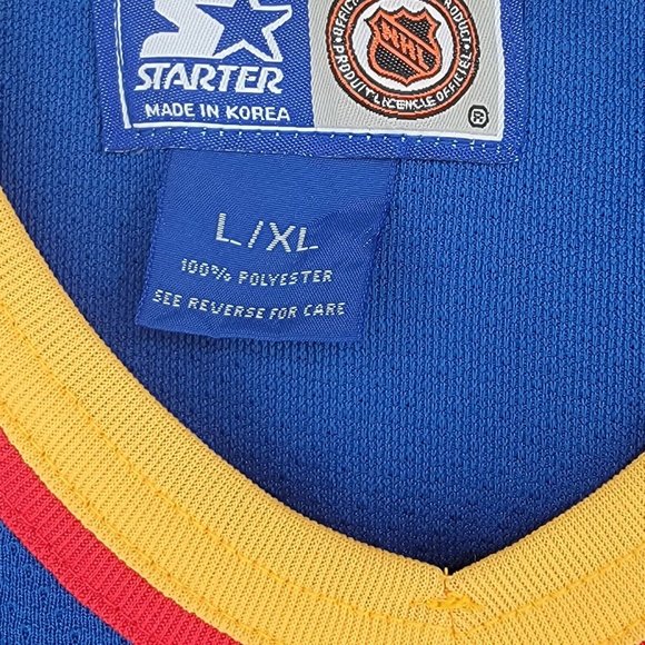VINTAGE ST LOUIS BLUES NHL STARTER Large/XL Long Sleeve Patches Jersey V-Neck - Picture 10 of 11